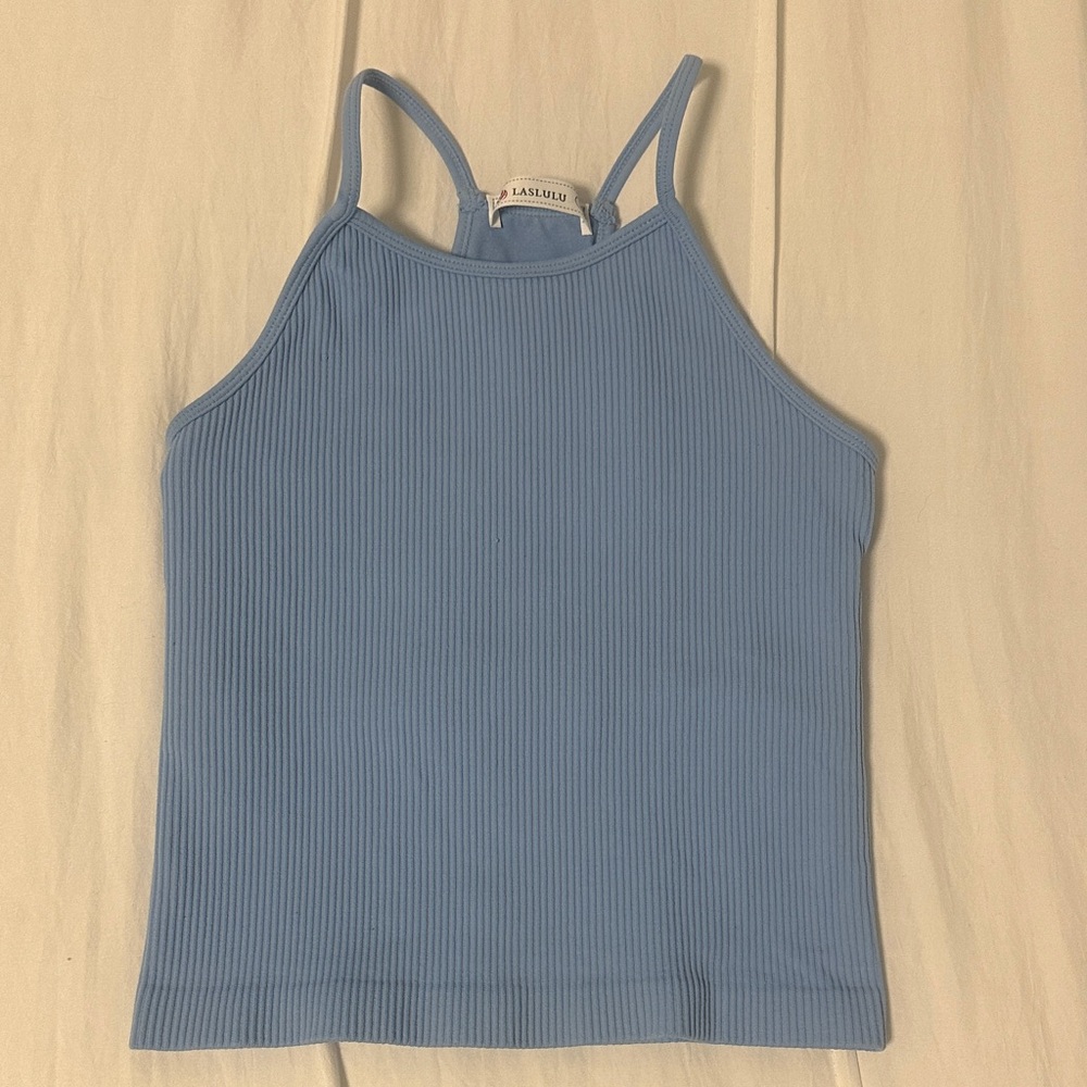 Laslulu Women’s Blue Ribbed Tank Top size S
